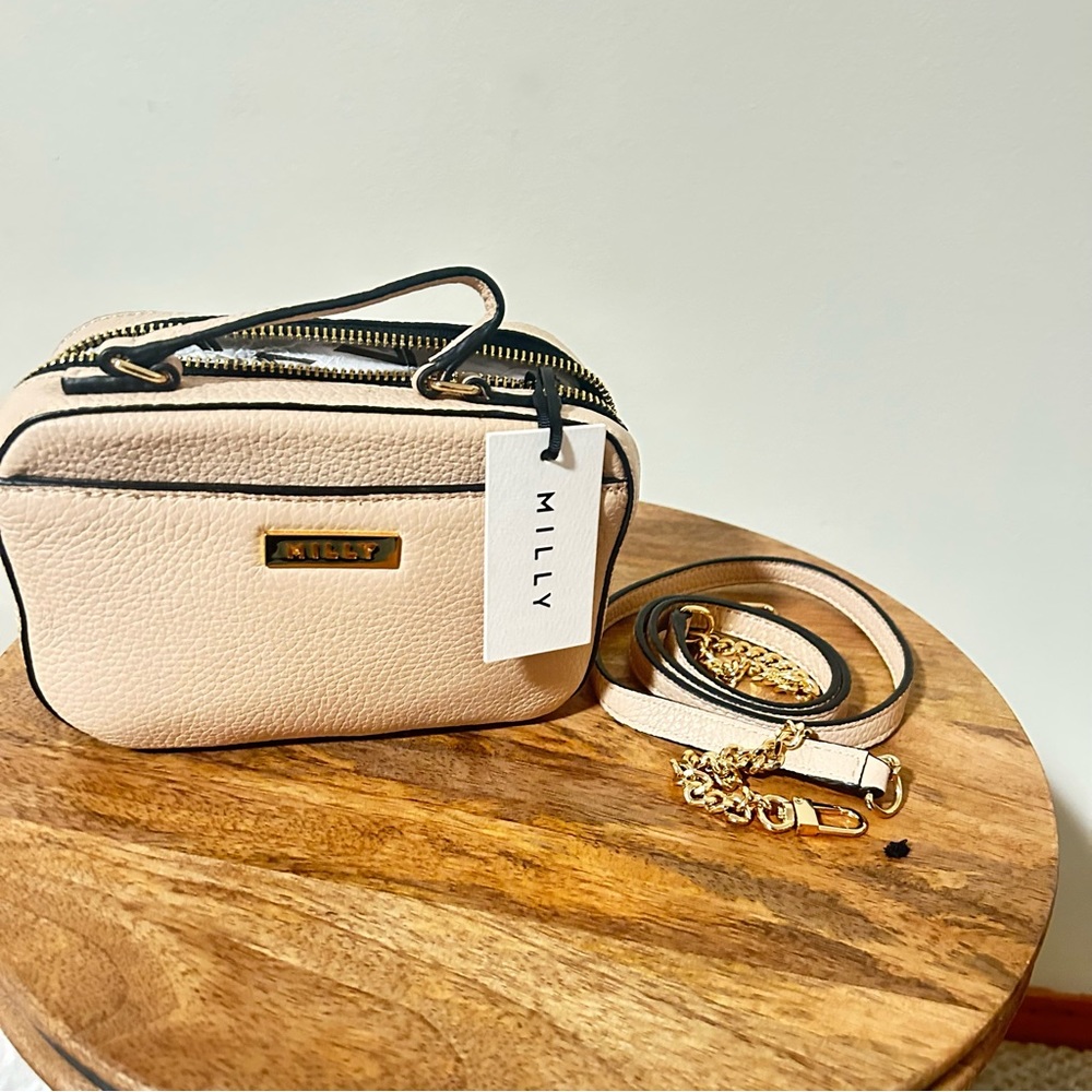 Milly Designer Astor Leather Mini Satchel  - Nude- Womens Handbags - Purses - Picture 5 of 9